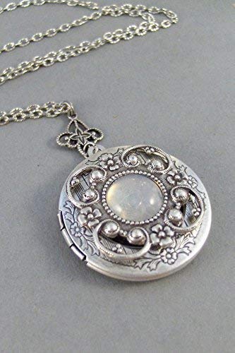 Necklace Locket Vintage Moonstone,Locket,Necklace,Antique Locket,Silver Locket,Moonstone,Goddess,Moonstone Necklace,Moonstone Locket,Moonstone Cab