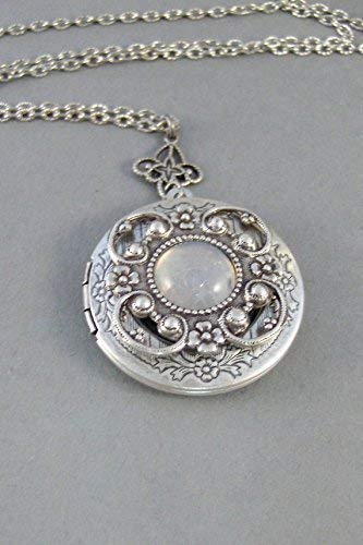 Necklace Locket Vintage Moonstone,Locket,Necklace,Antique Locket,Silver Locket,Moonstone,Goddess,Moonstone Necklace,Moonstone Locket,Moonstone Cab