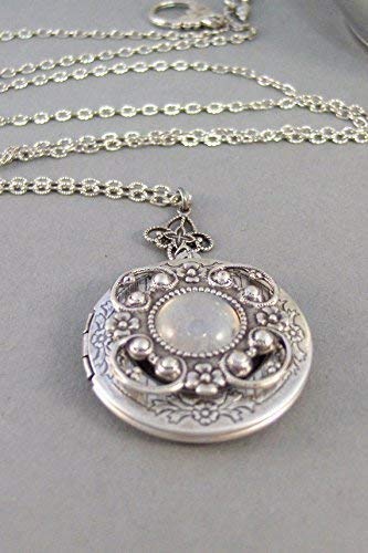 Necklace Locket Vintage Moonstone,Locket,Necklace,Antique Locket,Silver Locket,Moonstone,Goddess,Moonstone Necklace,Moonstone Locket,Moonstone Cab