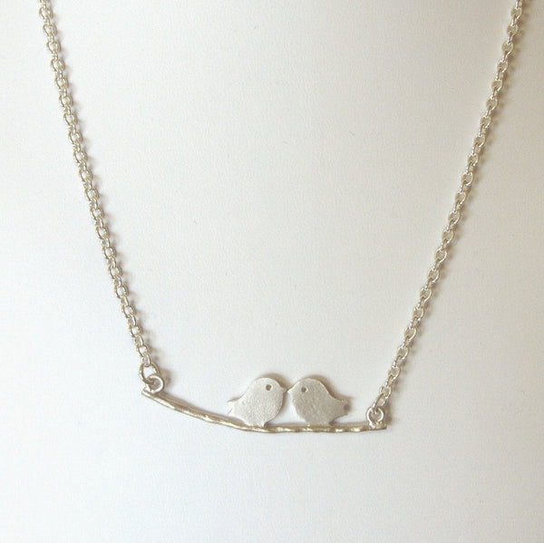 Karina,Necklace,Sterling Silver,Two,Bird,Silver Necklace, Red Flower, Kissing,Wedding. Handmade Jewelry by valleygirldesigns on Etsy.