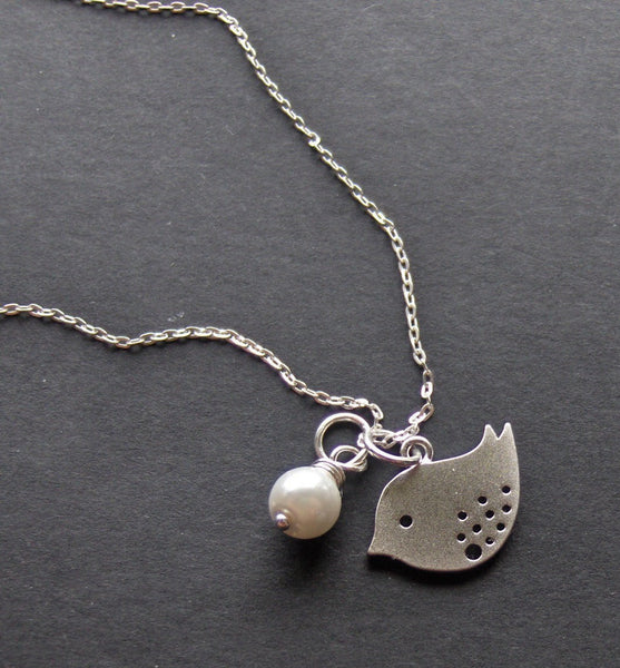 Emily,Necklace,Silver Bird, Swarovski White Pearl, Sterling Silver Chain. Silver Bird NecklaceHandmade Jewelry by valleygirldesigns on Etsy.