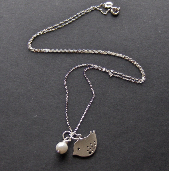 Emily,Necklace,Silver Bird, Swarovski White Pearl, Sterling Silver Chain. Silver Bird NecklaceHandmade Jewelry by valleygirldesigns on Etsy.