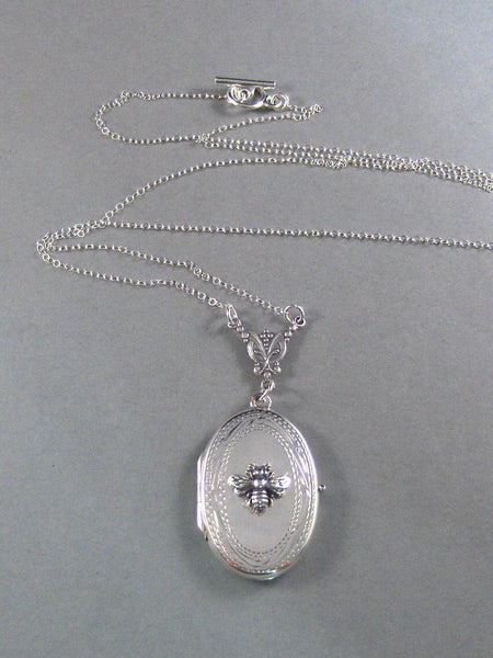 Queen Bee Sterling Silver Locket Necklace,Locket,Photo,Bumble Bee,Sterling Silver