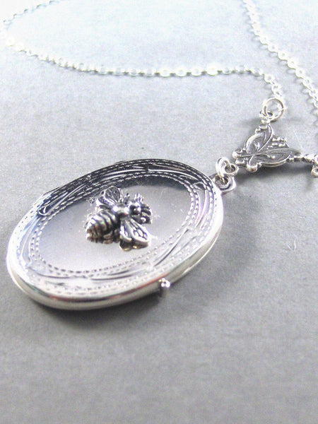 Queen Bee Sterling Silver Locket Necklace,Locket,Photo,Bumble Bee,Sterling Silver