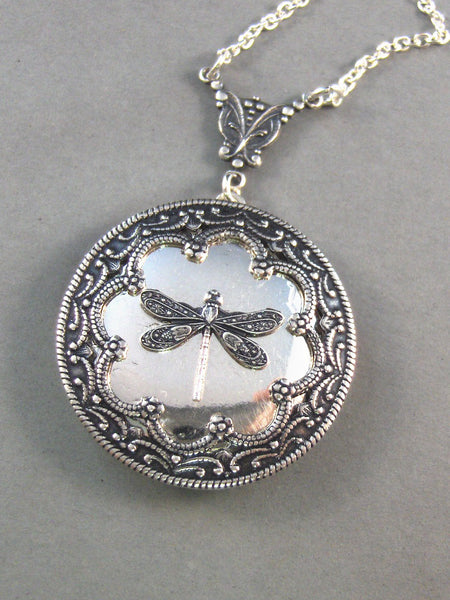Duchess,Silver Dragonfly Locket,Wings,Antiqued,Charm,Flying,Summer,Vintage Style. Handmade jewelery by Valleygirldesigns.