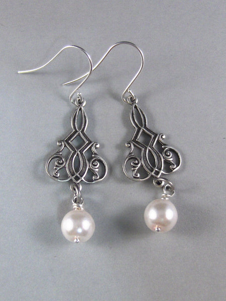 Isabelle,Silver Earrings,Pearl,Pink,Antique,Vintage Style,Wedding,Bride,Blush. Handmade jewelery by valleygirldesign on Etsy.