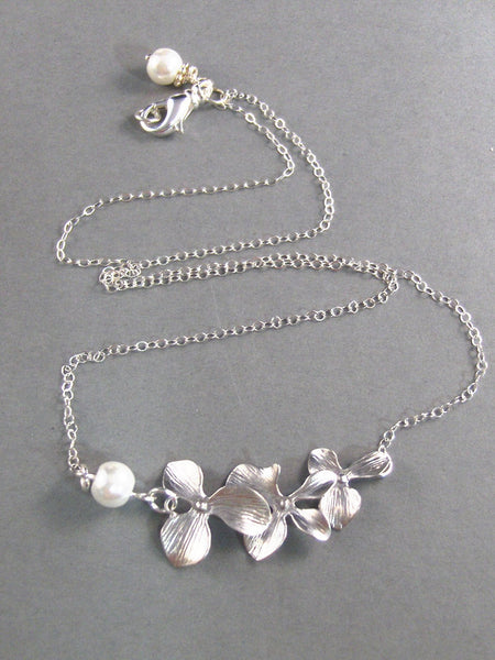 Serena,Silver Necklace,Flower Necklace,Silver Flower Necklace, Cherry Blossom Necklace,Pearl Necklace,Flower,Sterling  valleygirldesigns