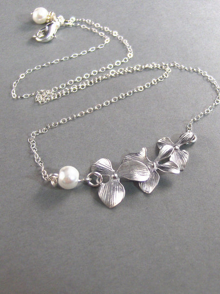 Serena,Silver Necklace,Flower Necklace,Silver Flower Necklace, Cherry Blossom Necklace,Pearl Necklace,Flower,Sterling  valleygirldesigns