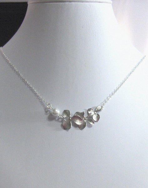 Serena,Silver Necklace,Flower Necklace,Silver Flower Necklace, Cherry Blossom Necklace,Pearl Necklace,Flower,Sterling  valleygirldesigns
