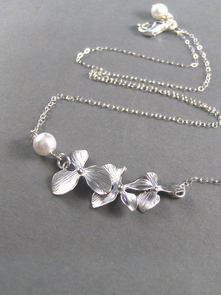 Serena,Silver Necklace,Flower Necklace,Silver Flower Necklace, Cherry Blossom Necklace,Pearl Necklace,Flower,Sterling  valleygirldesigns