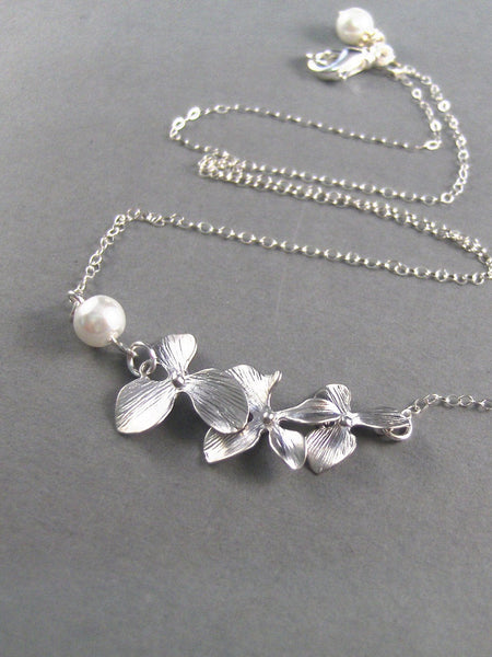 Serena,Silver Necklace, Cherry Blossom Necklace,Pearl Necklace, Flower,Sterling Silver. Handmade jewelery by valleygirldesigns on Etsy.