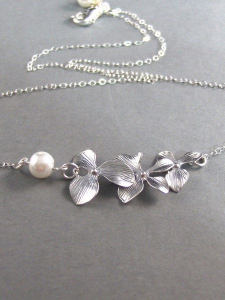 Serena,Silver Necklace,Flower Necklace,Silver Flower Necklace, Cherry Blossom Necklace,Pearl Necklace,Flower,Sterling  valleygirldesigns