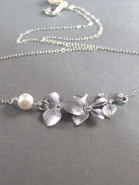 Serena,Silver Necklace, Cherry Blossom Necklace,Pearl Necklace, Flower,Sterling Silver. Handmade jewelery by valleygirldesigns on Etsy.