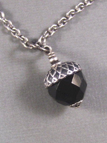 November,Acorn,Necklace,Pendant,Silver Necklace,Antiqued,Black,Onyx,Fall,Wedding. Handmade jewelery by valleygirldesigns.