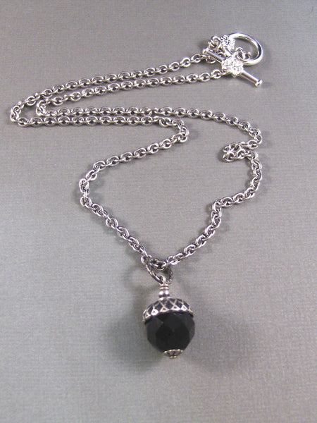 November,Acorn,Necklace,Pendant,Silver Necklace,Antiqued,Black,Onyx,Fall,Wedding. Handmade jewelery by valleygirldesigns.
