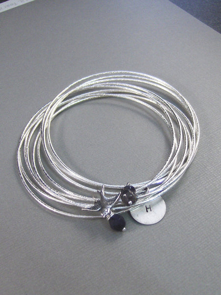 Matilda,Silver Bracelet,Bangle,Silver Bracelet,I,Blue,Boho,Personalize,Antique Bracelet,Bird. Handmade jewelery by valleygirldesigs.