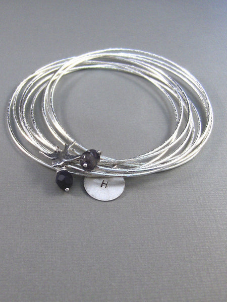 Matilda,Silver Bracelet,Bangle,Silver Bracelet,I,Blue,Boho,Personalize,Antique Bracelet,Bird. Handmade jewelery by valleygirldesigs.