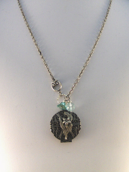 Calliope,Silver Locket,Locket,Antique Locket,Filigree,Silver,Scent,Aquamarine,Quartz,Iris. Handmade jewelery by valleygirldesigns on Etsy.