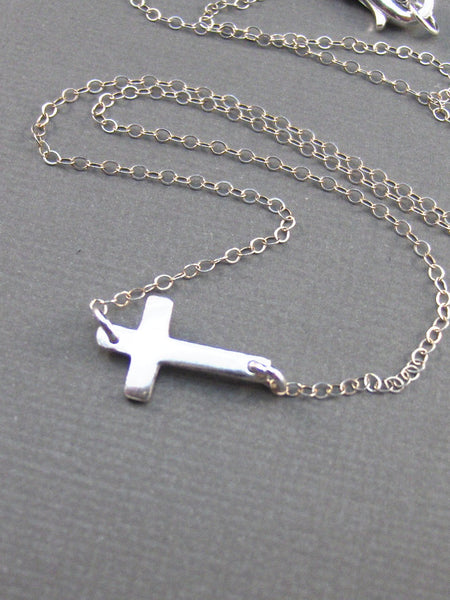 Mary,Necklace,Wedding,Cross Necklace,Cross,Sterling Silver,Silver,Horizontal,Sideways Cross. Handmade jewelry by valleygirldesigns.