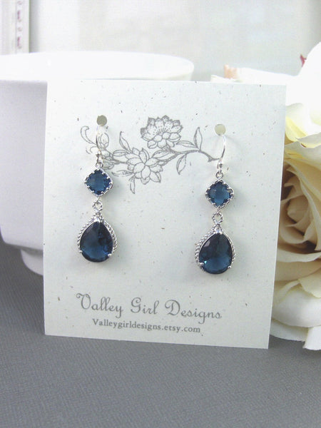 Something Blue,Earrings,Sapphire Earrings,Silver Earrings,Sterling Silver,Bride,Blue,Navy,Wedding,Handmade jewelery by Valleygirldesigns