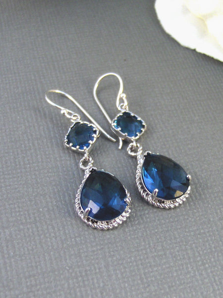 Something Blue,Earrings,Sapphire Earrings,Silver Earrings,Sterling Silver,Bride,Blue,Navy,Wedding,Handmade jewelery by Valleygirldesigns