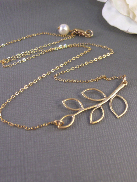 Olive Branch,Gold,Necklace,Gold Necklace,Gold Filled,Bride,Wedding. Handmade jewelry by valleygirldesigns on Etsy.