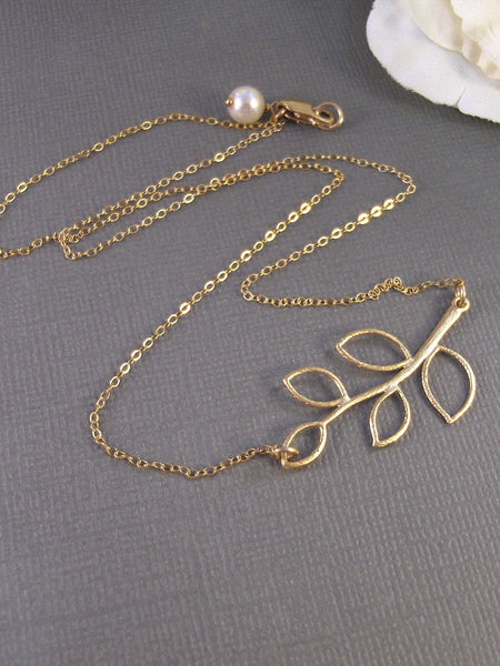 Olive Branch,Gold,Necklace,Gold Necklace,Gold Filled,Bride,Wedding. Handmade jewelry by valleygirldesigns on Etsy.