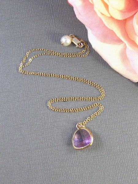 Lavender Drop, Gold Necklace,Purple Necklace,Bride,Wedding,Lavender,Purple,Amethyst. Handmade jewelery by valleygirldesigns on Etsy.