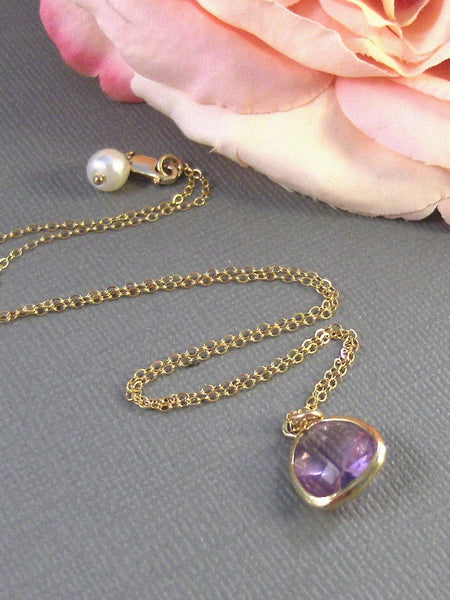 Lavender Drop, Gold Necklace,Purple Necklace,Bride,Wedding,Lavender,Purple,Amethyst. Handmade jewelery by valleygirldesigns on Etsy.