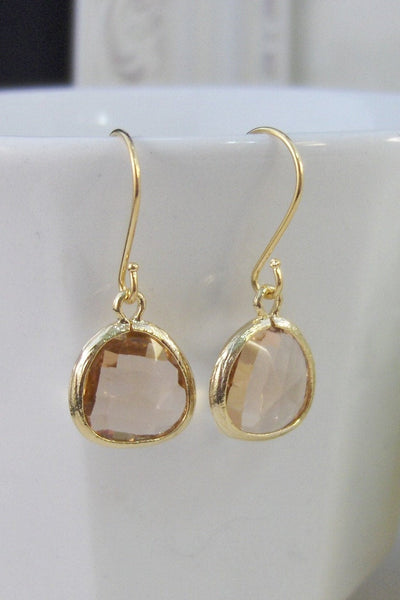 Peach Tree Drops. Gold Earrings,Peach,Peach Earrings,Bride,Wedding,Topaz,Birthstone,November. Handmade jewelery by Valleygirldesigns.