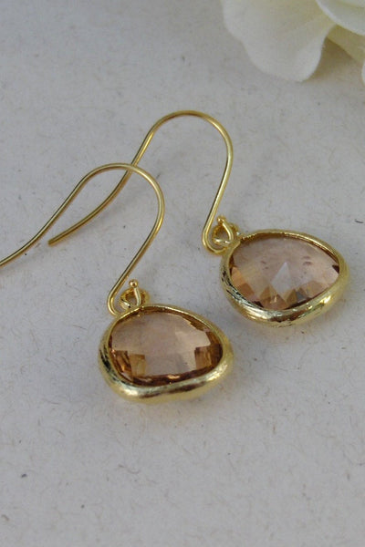 Peach Tree Drops. Gold Earrings,Peach,Peach Earrings,Bride,Wedding,Topaz,Birthstone,November. Handmade jewelery by Valleygirldesigns.