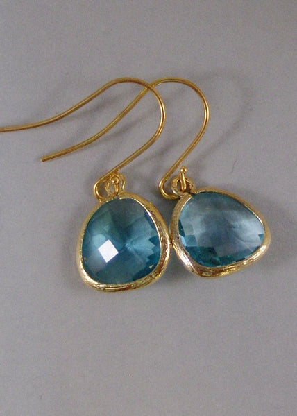 Ocean Rain. Gold Earrings,Aquamarine,Aquamarine Earrings,Bride,Wedding,March,Birthstone,Crystal. Handmade jewelery by Valleygirldesigns.