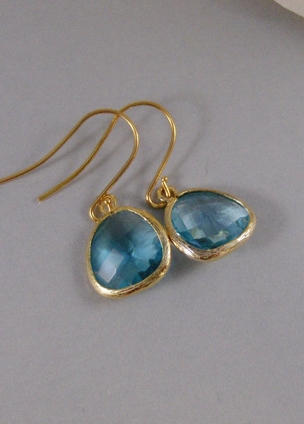 Ocean Rain. Gold Earrings,Aquamarine,Aquamarine Earrings,Bride,Wedding,March,Birthstone,Crystal. Handmade jewelery by Valleygirldesigns.