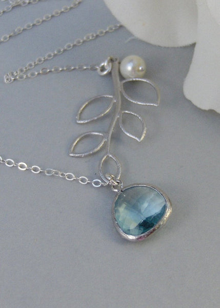 Clearwater,Necklace,Sterling Silver,Aquamarine,Aqua,Silver Necklace,Branch,Bride,Wedding,Birthstone. Handmade jewelry by valleygirldesigns