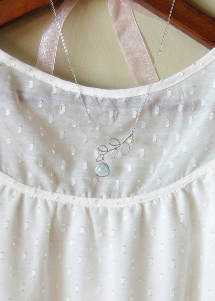 Clearwater,Necklace,Sterling Silver,Aquamarine,Aqua,Silver Necklace,Branch,Bride,Wedding,Birthstone. Handmade jewelry by valleygirldesigns