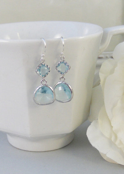 Clearwater,Aquamarine, Earring,Silver EarringsTeal,Aqua,March Birthstone,Wedding,Bride,Crystal. Handmade jewelery by valleygirldesigns.