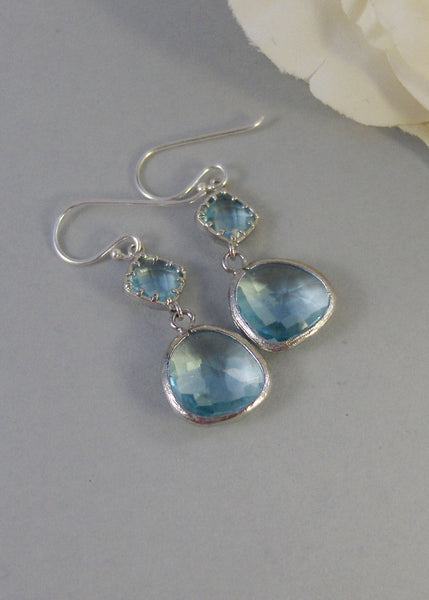 Clearwater,Aquamarine, Earring,Silver EarringsTeal,Aqua,March Birthstone,Wedding,Bride,Crystal. Handmade jewelery by valleygirldesigns.
