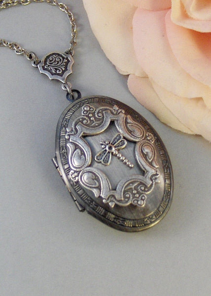Tiny Dragonfly,Locket,Silver, Dragonfly ,Wings,Antiqued,Charm,Flying,Summer,Vintage, Style. Handmade jewelery by Valleygirldesigns.