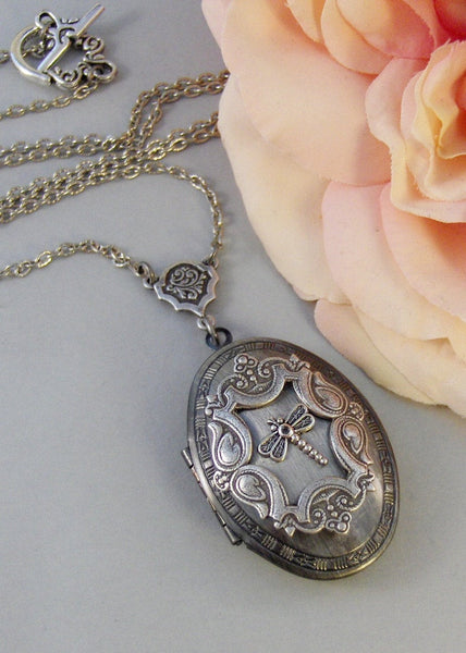Tiny Dragonfly,Locket,Silver, Dragonfly ,Wings,Antiqued,Charm,Flying,Summer,Vintage, Style. Handmade jewelery by Valleygirldesigns.