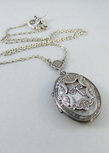 Tiny Dragonfly,Locket,Silver, Dragonfly ,Wings,Antiqued,Charm,Flying,Summer,Vintage, Style. Handmade jewelery by Valleygirldesigns.