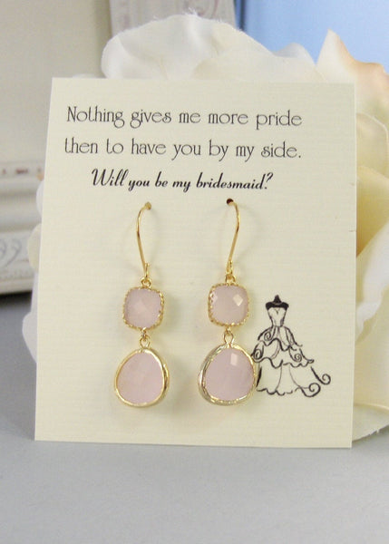 Pink Sea Glass,Earrings,Diamond Earring,Gold Earrings,,Pink Stone,Pink,Opal,Wedding,Bride,Crystal. Handmade jewelery by valleygirldesigns.