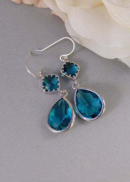 Blue Lagoon,Blue Topaz,Earring,Silver Earrings,Teal,Aqua,December Birthstone,Wedding,Bride,Crystal. Handmade jewelery by valleygirldesigns.