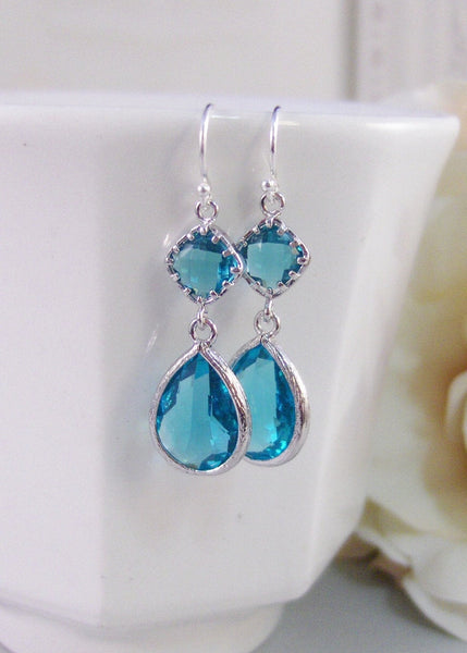 Blue Lagoon,Blue Topaz,Earring,Silver Earrings,Teal,Aqua,December Birthstone,Wedding,Bride,Crystal. Handmade jewelery by valleygirldesigns.