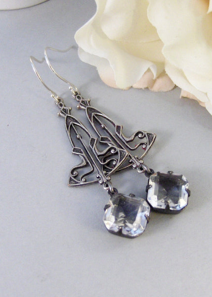 Frosted Maiden,Earring,Vintage Earrings,Diamond,Diamond Earrings,Clear,Crystal,Rhinestone. Handmade Jewelry by valleygirldesigns.