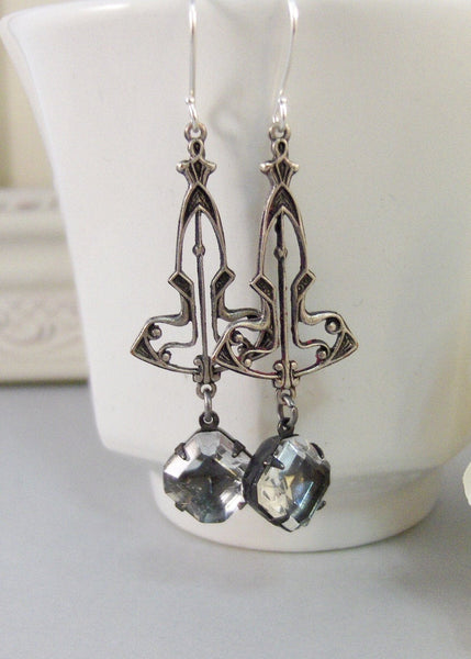 Frosted Maiden,Earring,Vintage Earrings,Diamond,Diamond Earrings,Clear,Crystal,Rhinestone. Handmade Jewelry by valleygirldesigns.