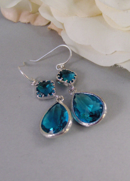 Blue Lagoon,Blue Topaz,Earring,Silver Earrings,Teal,Aqua,December Birthstone,Wedding,Bride,Crystal. Handmade jewelery by valleygirldesigns.