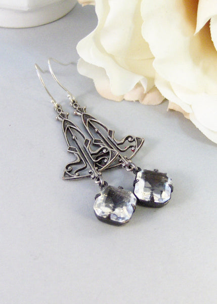Frosted Maiden,Earring,Vintage Earrings,Diamond,Diamond Earrings,Clear,Crystal,Rhinestone. Handmade Jewelry by valleygirldesigns.
