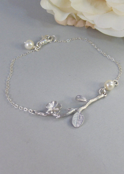 Blossoming Branch,Bracelet,Branch Bracelet,Silver Bracelet,Blossom Bracelet,Pearl Bracelet,Sterling Silver Bracelet,Pearl Jewelry,