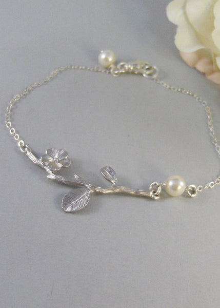 Blossoming Branch,Bracelet,Branch Bracelet,Silver Bracelet,Blossom Bracelet,Pearl Bracelet,Sterling Silver Bracelet,Pearl Jewelry,
