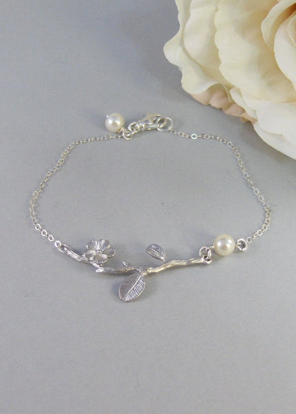 Blossoming Branch,Bracelet,Branch Bracelet,Silver Bracelet,Blossom Bracelet,Pearl Bracelet,Sterling Silver Bracelet,Pearl Jewelry,